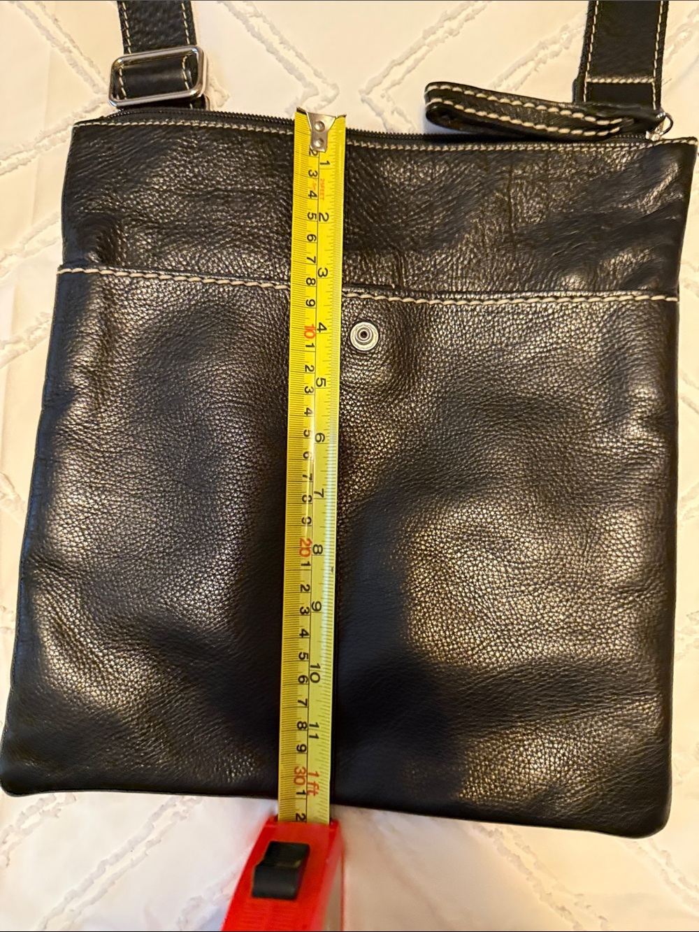 Roots Black Leather Crossbody Bag with Contrast Stitching - Picture 12 of 13